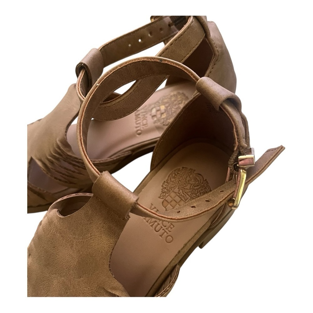 Vince Camuto brown leather little girl sandals sz.1 block heel twisted upper - Picture 2 of 13